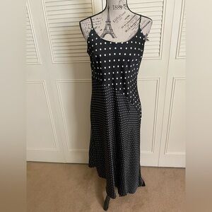 A New Day asymmetrical satin midi slip dress black polka dots